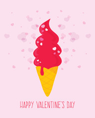 Valentine's Day greeting card with ice cream and hearts. 