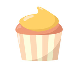 Simple flat tasty cupcake with yellow icing	