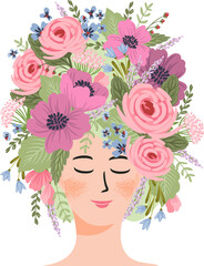 Woman with flowers on head