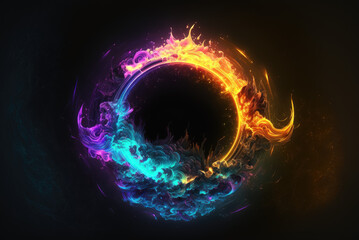 background with glowing circle of fire and energy
