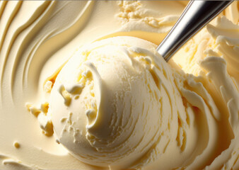 Vanilla Ice Cream Scoop with spoon closeup
