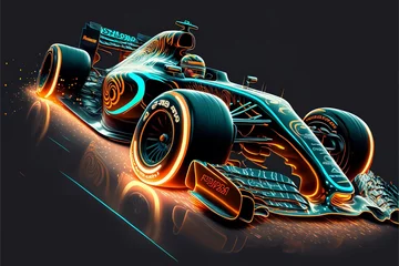 Foto op Canvas Formula 1 Car Illustration in Orange and Blue © Platysmo