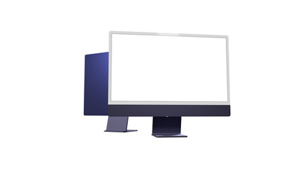 Realistic 3D Computer, with a white screen, isolated on a background modern