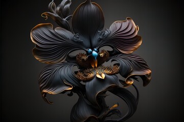 Black orchid on a dark uniform background. Beautiful black flower. AI - obrazy, fototapety, plakaty