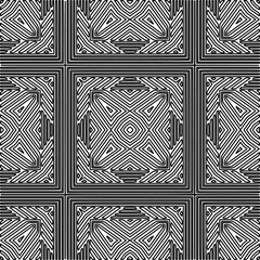 Stylish texture with figures from lines.
Abstract geometric black and white pattern for web page, textures, card, poster, fabric, textile. Monochrome graphic repeating design.