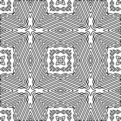 Stylish texture with figures from lines.
Abstract geometric black and white pattern for web page, textures, card, poster, fabric, textile. Monochrome graphic repeating design.