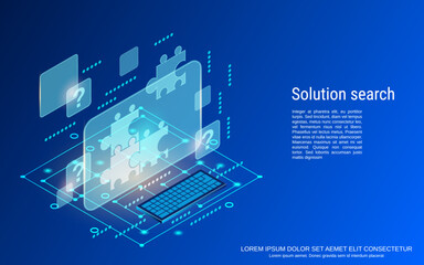 Solution search, business management, innovation flat 3d isometric vector concept illustration