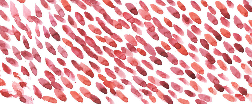 watercolor abstract spotted red background, colored dots, stripes, red spots on a white background