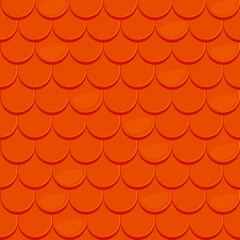 Orange roof tile seamless pattern with texture of house roofing material. Vector background with rows of flat ceramic, clay or shingle tiles. House construction and architecture cartoon backdrop