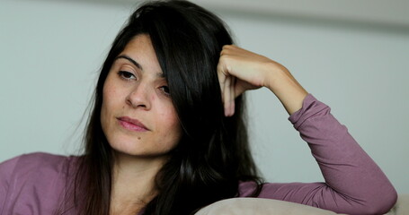 Naklejka premium Pensive woman thoughtful person thinking deep in reflection
