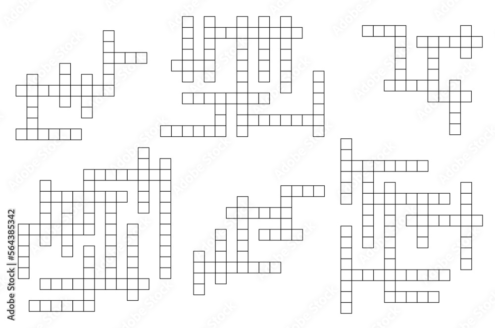 Aufkleber crossword game grids. vocabulary quiz or text game vector set. word search riddle and letters search