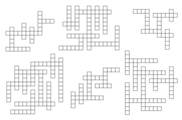 Crossword game grids. Vocabulary quiz or text game vector set. Word search riddle and letters search intellectual playing activity, crossword blank cross grid templates set