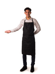 Full length shot of young chef or waiter posing