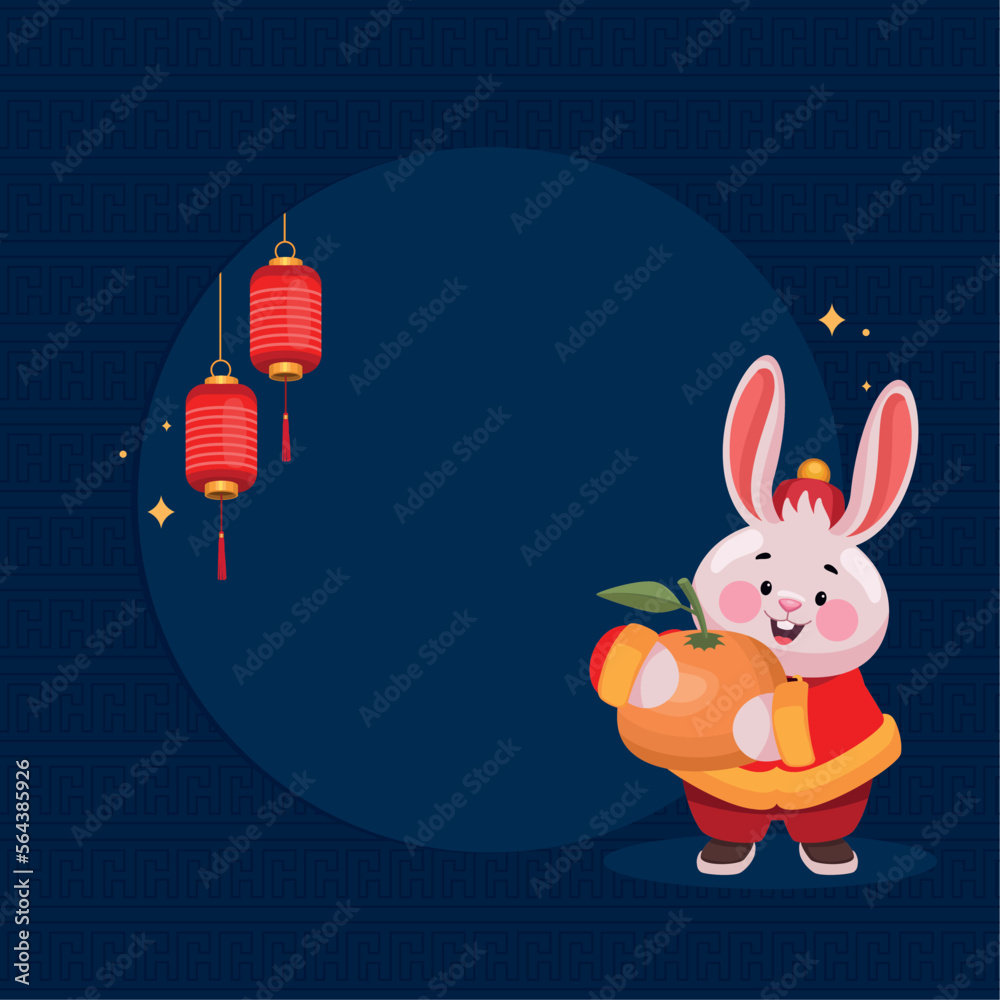 Poster chinese rabbit with orange fruit