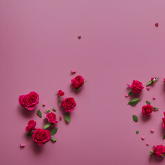 High-Resolution Image of Valentine's Day Hearts and Roses on a Pink Background with Copy Space, Showcasing the Love and Romance of the Holiday, Perfect for Adding a Touch of Love to any Design.