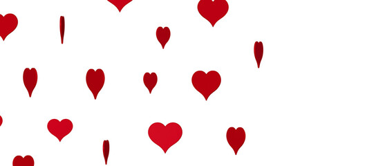 Love valentine background with red petals of hearts on transparent background