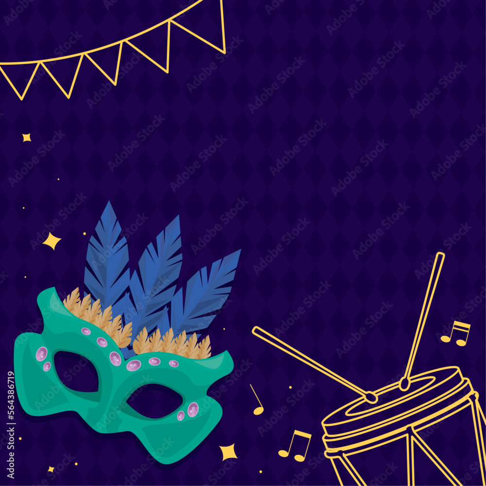 Poster mardi gras mask with drum