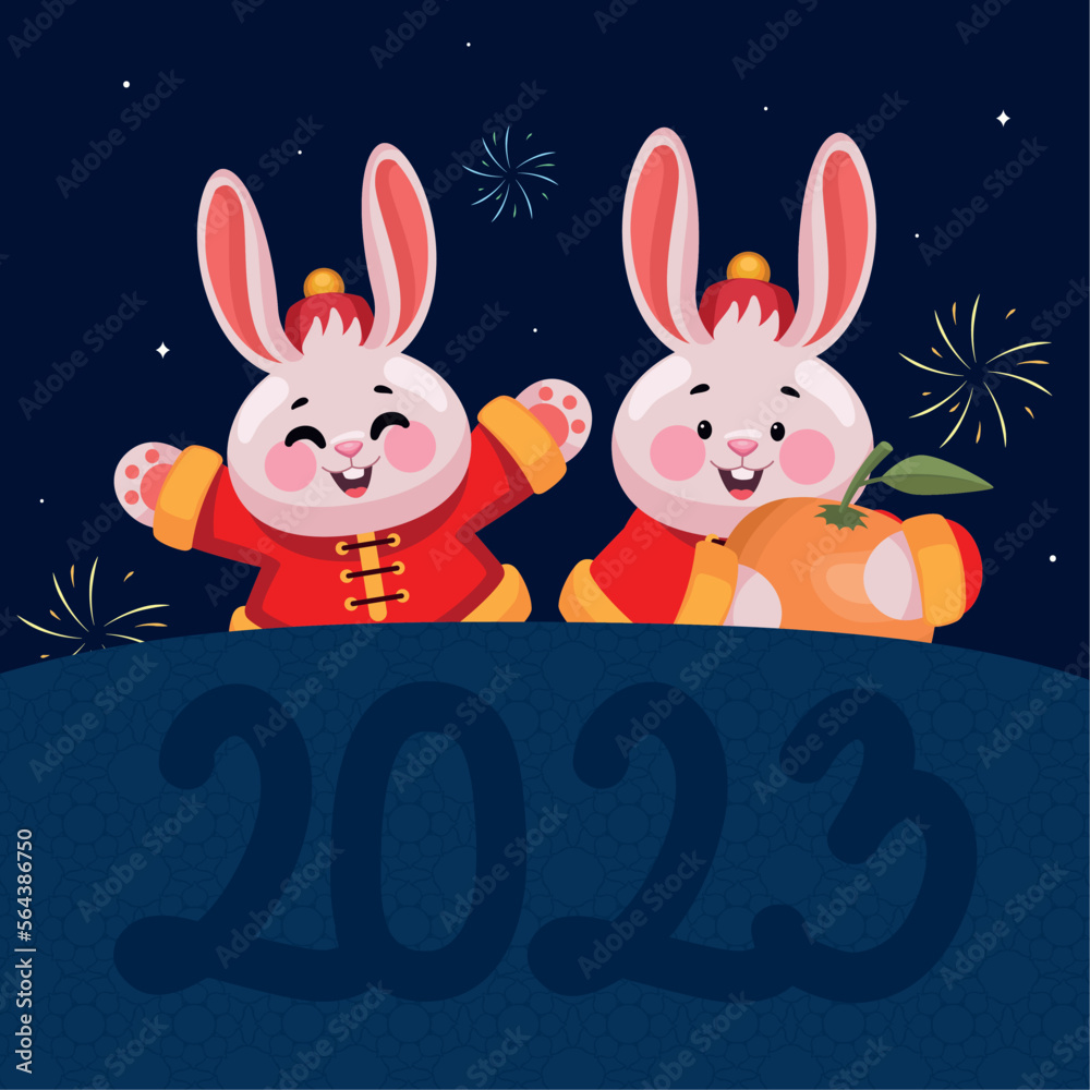 Poster chinese rabbits couple