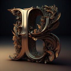 letter B, 3D style, with exotic details, blurred background