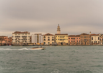 Fototapeta na wymiar colorful buildings in Venice, Italy seen from the lagoon