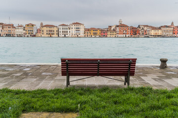 park bench with view to the lagoon in Venice, Italy