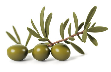Olive branch with delicious green olives, isolated on white background