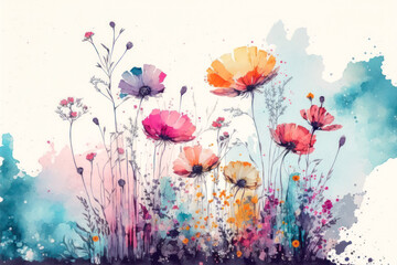 Abstract colorful illustration flower art. Generative AI. - obrazy, fototapety, plakaty