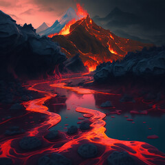 Volcano, lava, magma, background. Generative AI