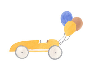 Watercolor little animal drivers in racing cars - transport set for boys nursery, birthday baby shower, invitation