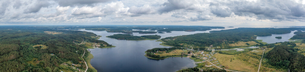 Panorama of Karelian nature of Russia, lakes and forests
