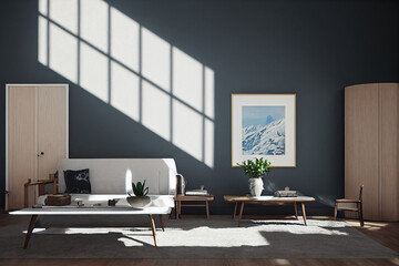 Obraz na płótnie Canvas Luxurious Modern Winter Living Interior Moody with staged furniture showcase Made with Generative Ai