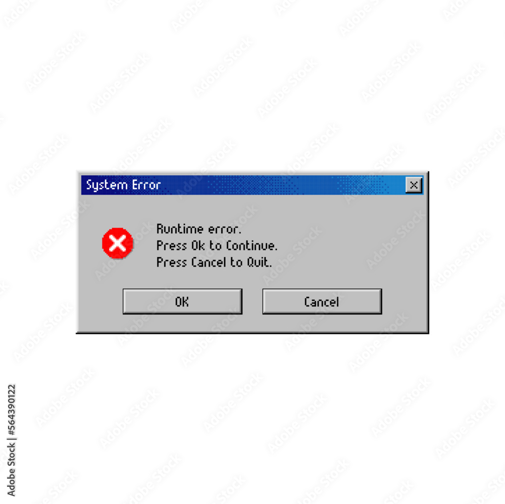 Aufkleber Error message window on computer system warning screen, vector popup message. Runtime error or PC alert message window option button to cancel, quit and continue, computer system error notification