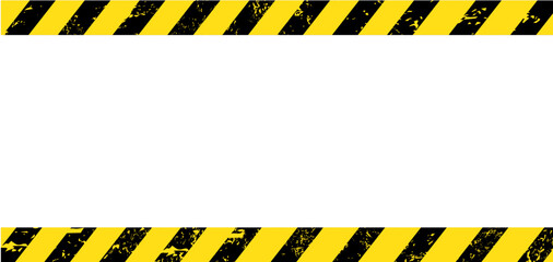 Grunge warning background with yellow and black stripes, vector danger caution or construction safety frame. Grunge hazard warning pattern sign or background with black yellow stripe borders