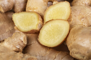 Texture of fresh ginger as background