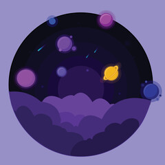 Space illustration. Landscape of the cosmic sky. Cartoon planets. Colored planets. Space. For design. vector illustration.