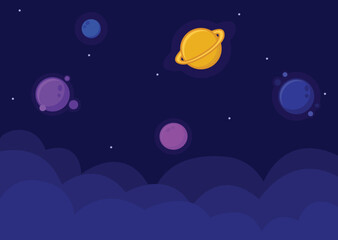 Space illustration. Astronomy icons set. Set of cartoon planets. Colored planets. Space. For design. Vector illustration.
