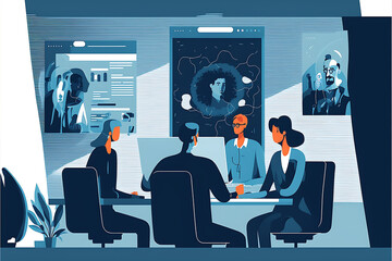 dark slate blue Flat vector illustration business team collaboration working and meeting concept



