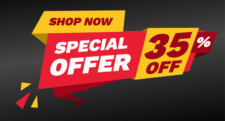special offer 35 percent off, shop now banner design template