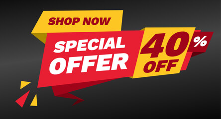special offer 40 percent off, shop now banner design template