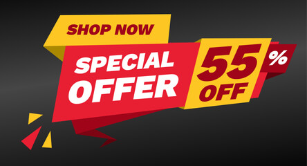 special offer 55 percent off, shop now banner design template