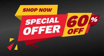 special offer 60 percent off, shop now banner design template