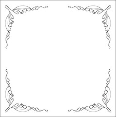 Black and white monochrome ornamental corners, elegant frame for greeting cards, banners, invitations. Isolated vector illustration.