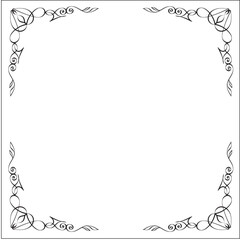 Black and white monochrome ornamental corners, elegant frame for greeting cards, banners, invitations. Isolated vector illustration.