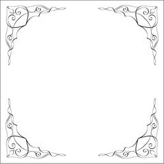 Black and white monochrome ornamental corners, elegant frame for greeting cards, banners, invitations. Isolated vector illustration.