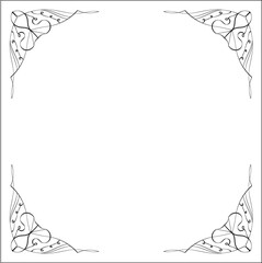 Black and white monochrome ornamental corners, elegant frame for greeting cards, banners, invitations. Isolated vector illustration.
