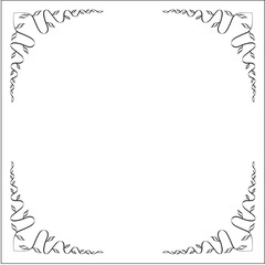 Black and white vegetal ornamental frame, decorative border, corners for greeting cards, banners, business cards, invitations, menus. Isolated vector illustration.