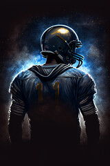 Fototapeta na wymiar Amerikanischer Football Spieler mit helm und ball im Mondlicht - Generative Ai