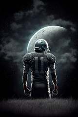 Amerikanischer Football Spieler mit helm und ball im Mondlicht - Generative Ai