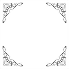 Black and white monochrome ornamental corners, elegant frame for greeting cards, banners, invitations. Isolated vector illustration.