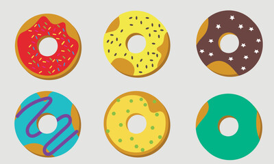 Set of bright donuts with sprinkles